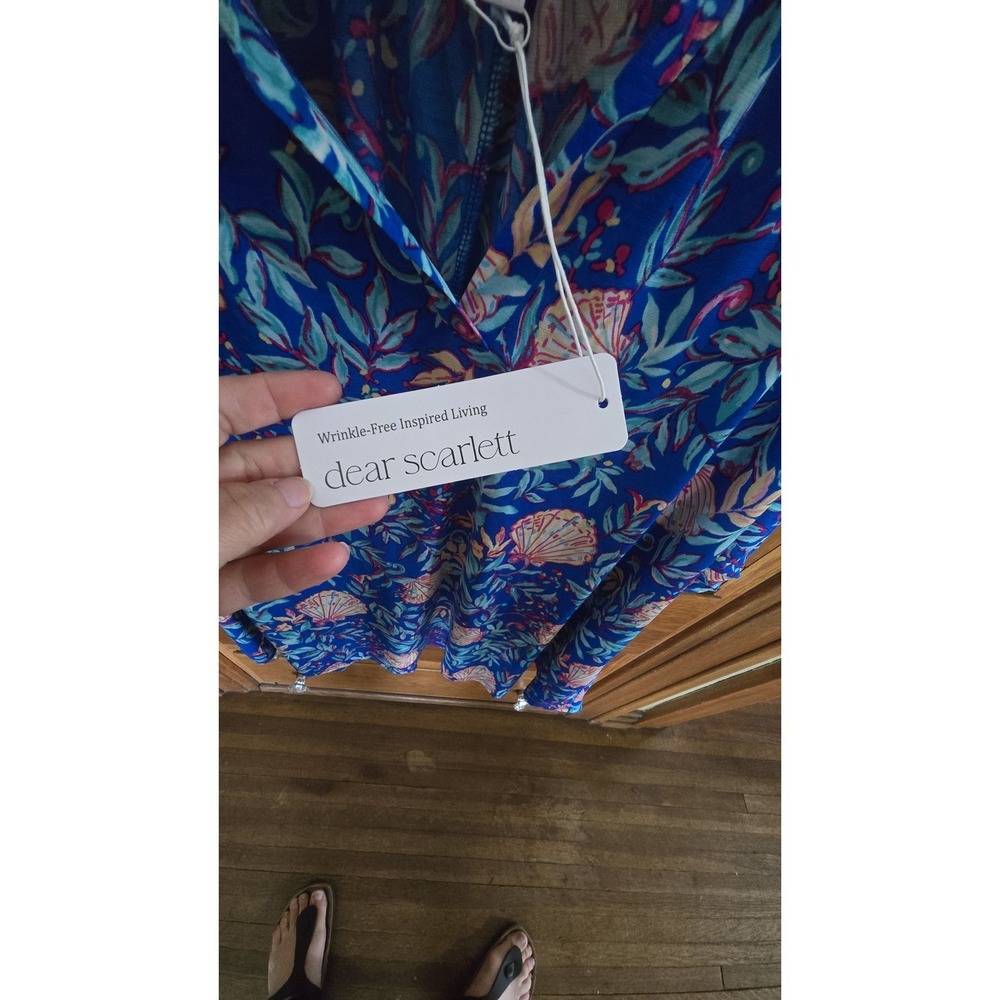 Dear Scarlett Blue Seashell Bulgari Knit V Neck Top XL NWT Short Sleeve Blouse - Picture 5 of 5